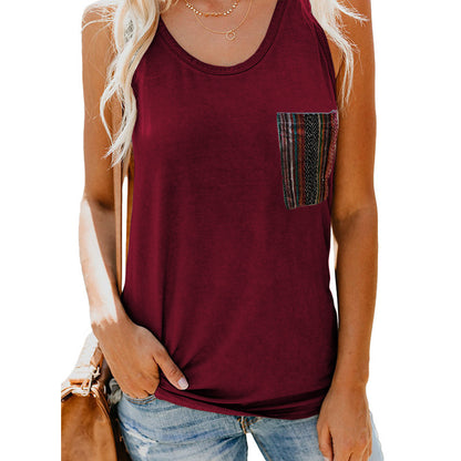 Women's Casual Plaid-Pocket Top