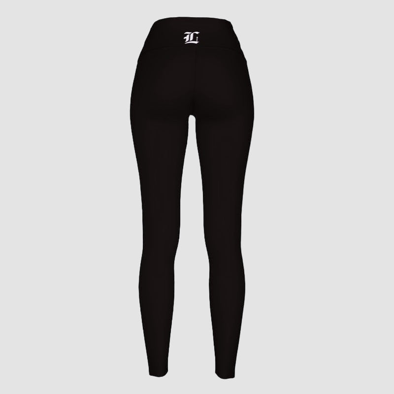 Black leggings with a logo on a white background