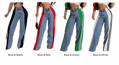 Women's Striped High Waist Straight Leg Denim Pants