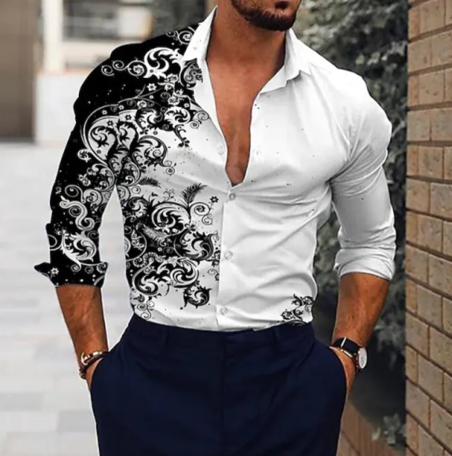 Men's Damask Print Button Up Shirt