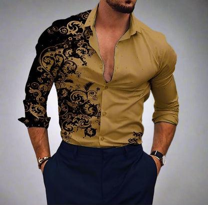 Men's Damask Print Button Up Shirt