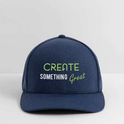 Navy blue cap with 'Create Something Great' text on a white background