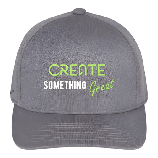 Gray cap with 'Create Something Great' text in green and white on a white background