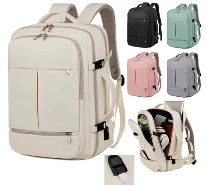 Beige backpack with additional images of different colored backpacks on a white background