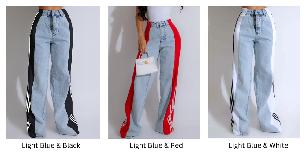 Women's Striped High Waist Straight Leg Denim Pants