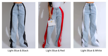 Women's Striped High Waist Straight Leg Denim Pants