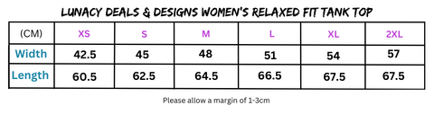 Lunacy Deals women’s relaxed fit tank top size chart for designs women’s relaxed style