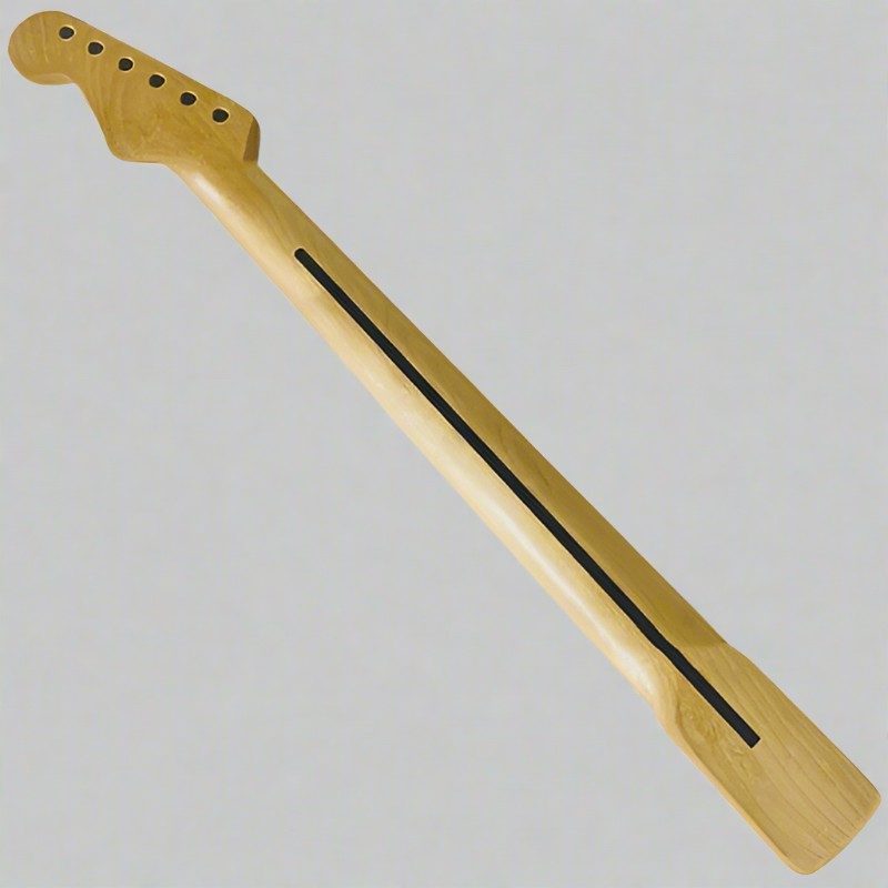Wooden guitar neck on a light gray background