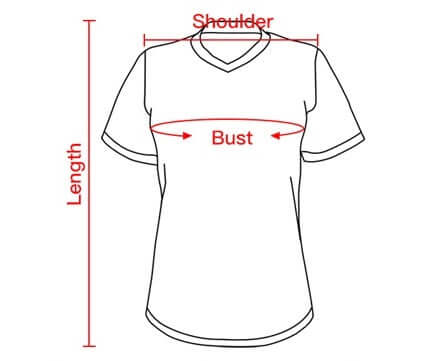 Clothing measurement diagram for Women’s Black V-neck Anarchy T-shirt