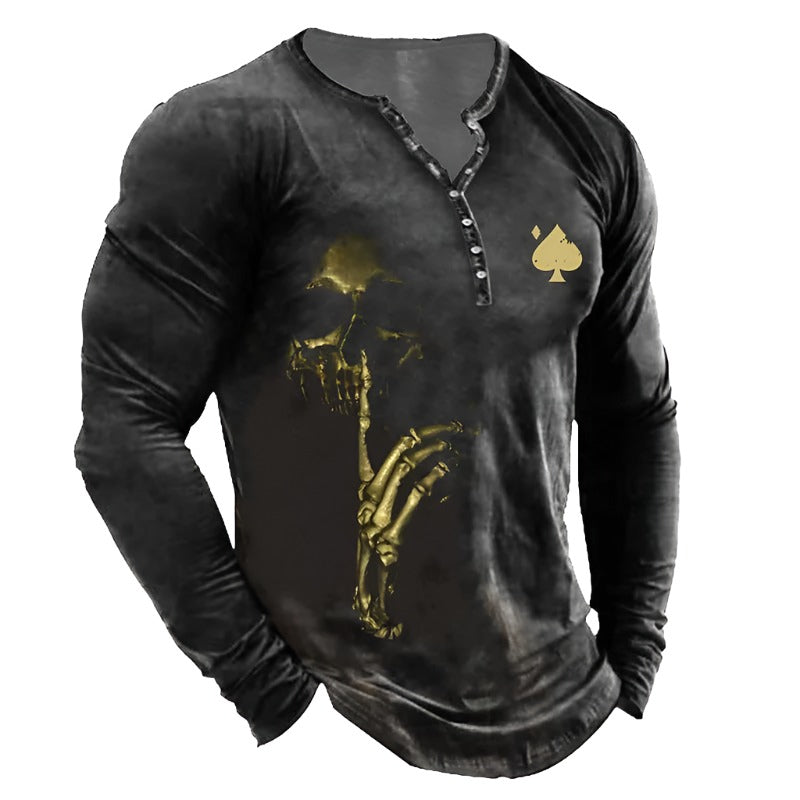 Men's Skull Long Sleeve Half-Button Shirt Lunacy Deals & Designs