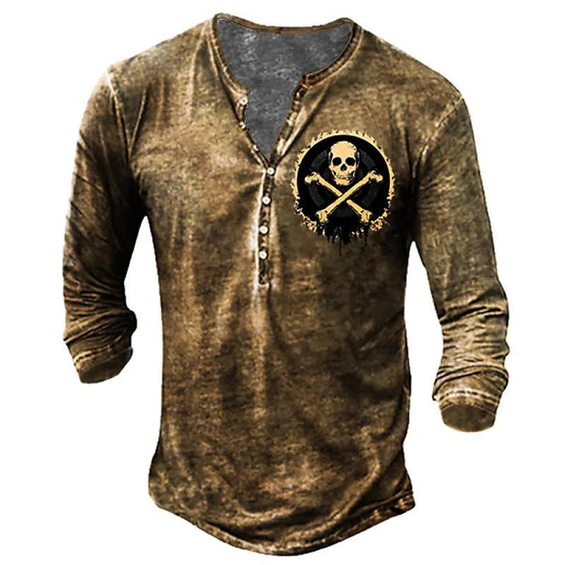 Men's Skull Long Sleeve Half-Button Shirt Lunacy Deals & Designs