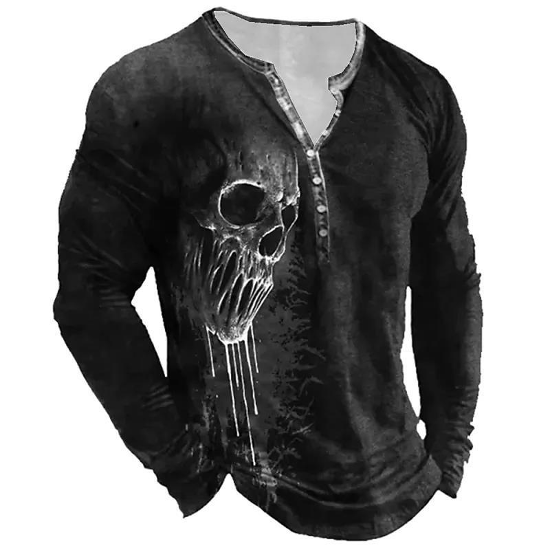 Men's Skull Long Sleeve Half-Button Shirt Lunacy Deals & Designs