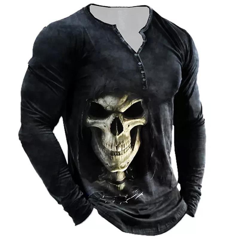 Men's Skull Long Sleeve Half-Button Shirt Lunacy Deals & Designs