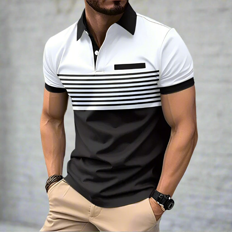 Men's Casual Striped black & white Polo Shirt