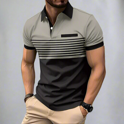 Men's Casual Striped khaki Polo Shirt