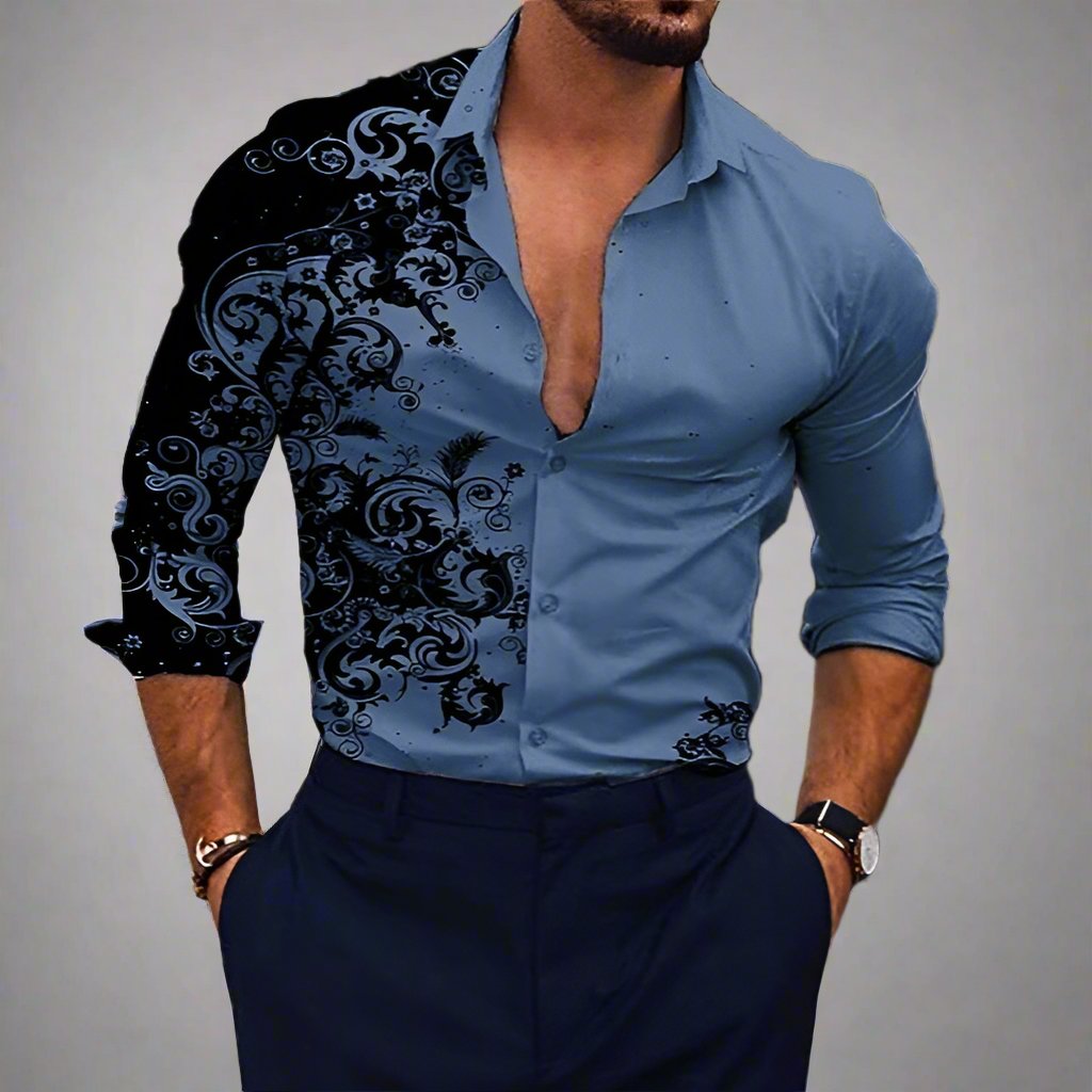 Men's Damask Print Button Up Shirt