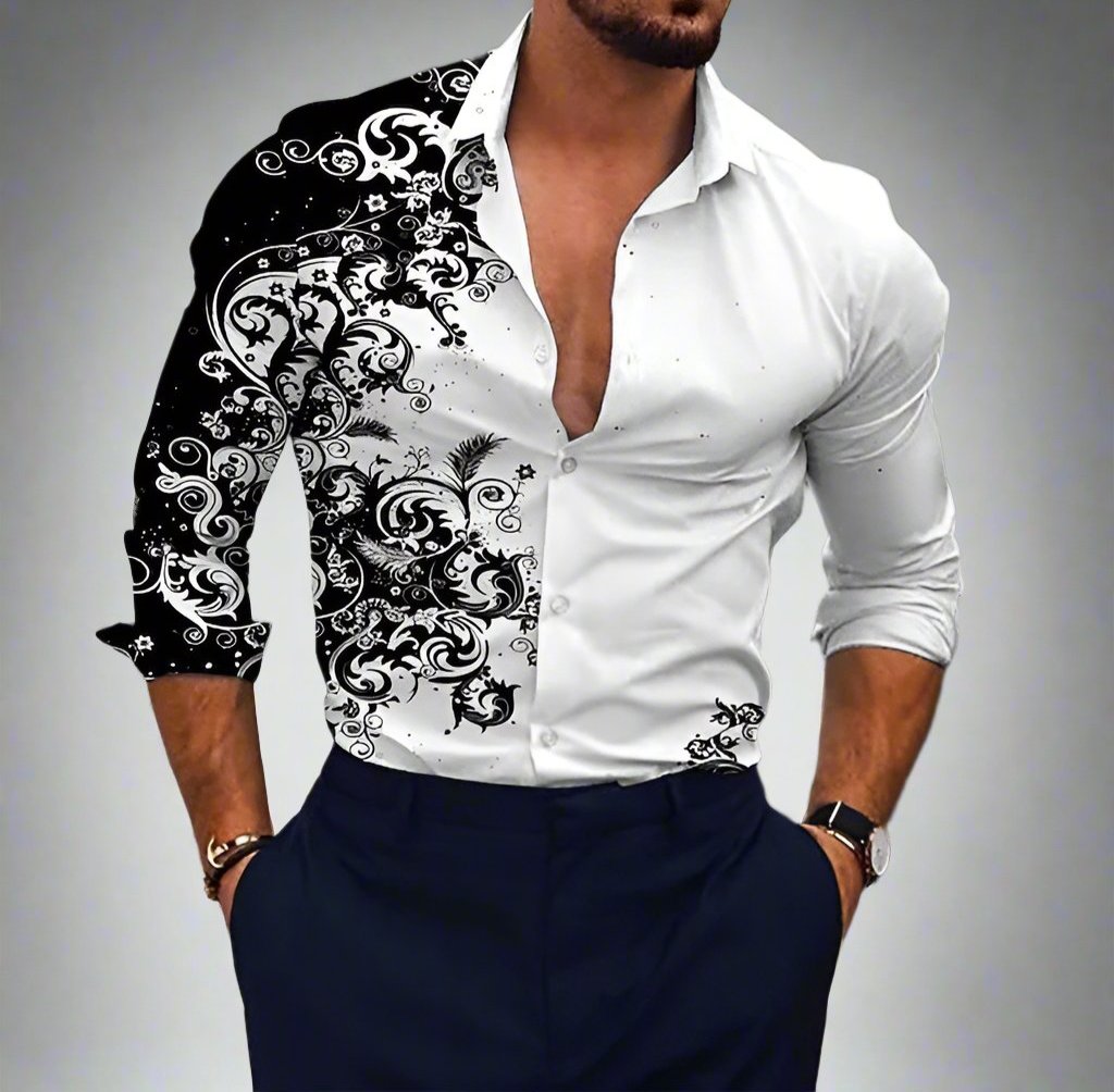 Men's Damask Print Button Up Shirt