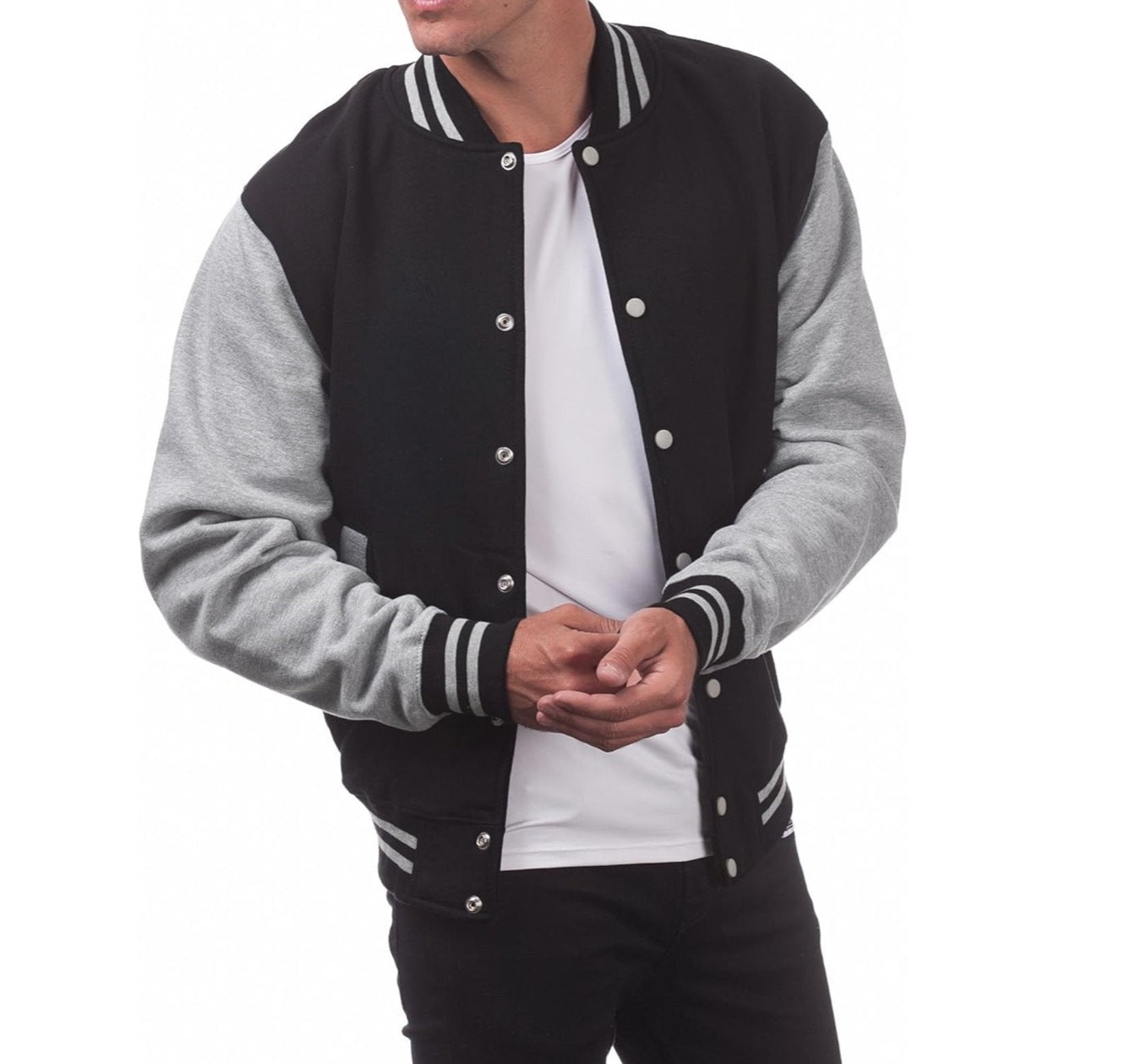 Men's Fleece Snap Button Varsity Jacket