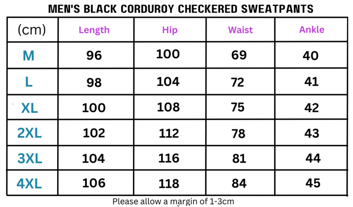 Pantalones deportivos de pana a cuadros negros para hombre