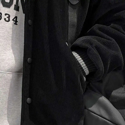 Men's Black & White Corduroy Varsity-Style Jacket - Lunacy Deals & Designs