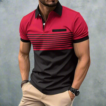 Men's Casual Striped red Polo Shirt 