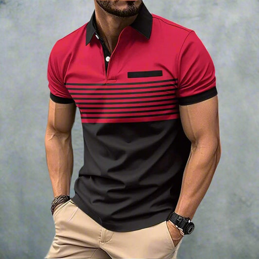 Men's Casual Striped red Polo Shirt 