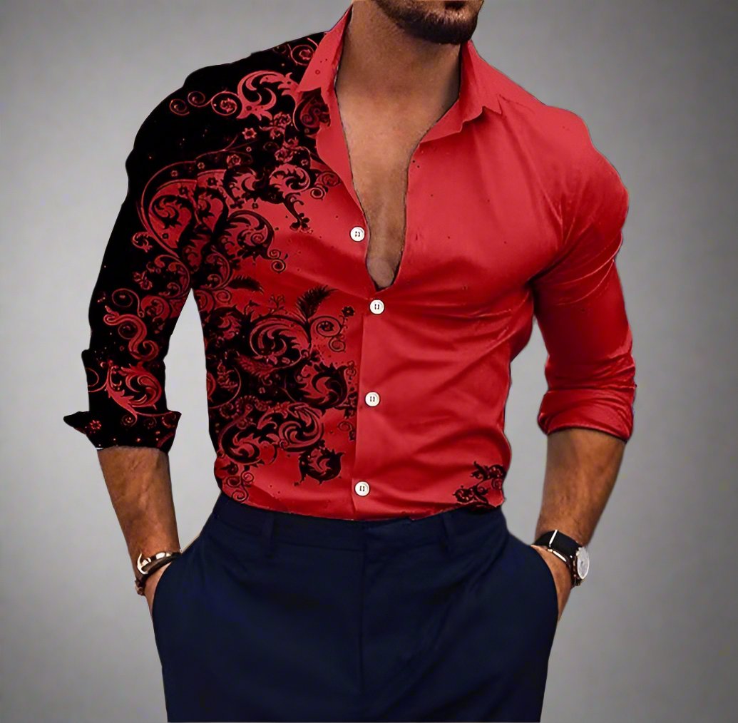 Men's Damask Print Button Up Shirt