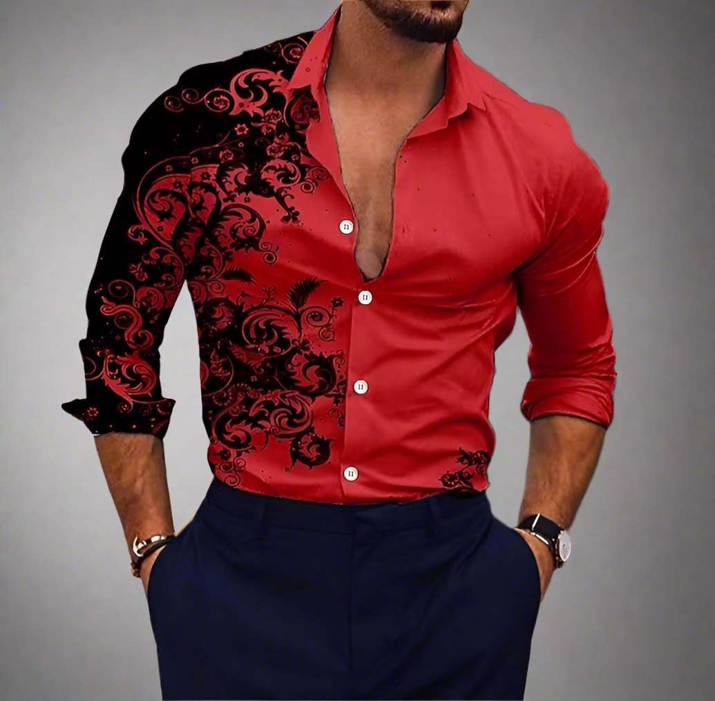 Men's Damask Print Button Up Shirt