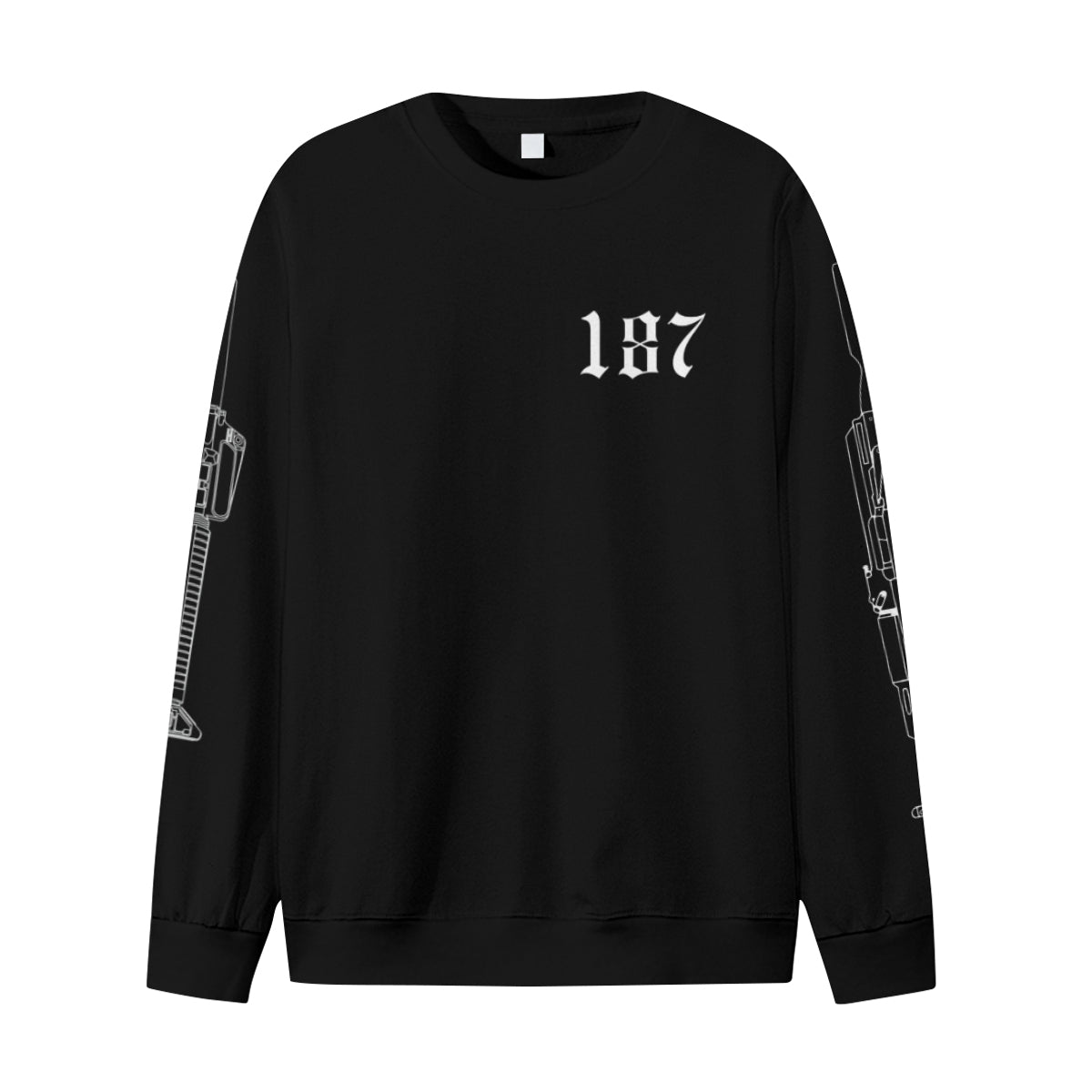 Black sweatshirt with '187' printed on a white background
