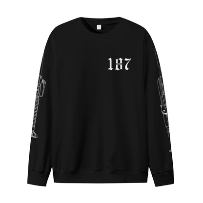 Black sweatshirt with '187' printed on a white background