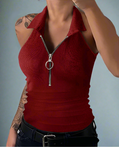 Women's Collared Half-Zip Halter Top