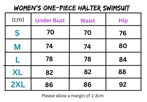 Women’s one-piece halter swimsuit collection size chart for stylish halter swimsuits