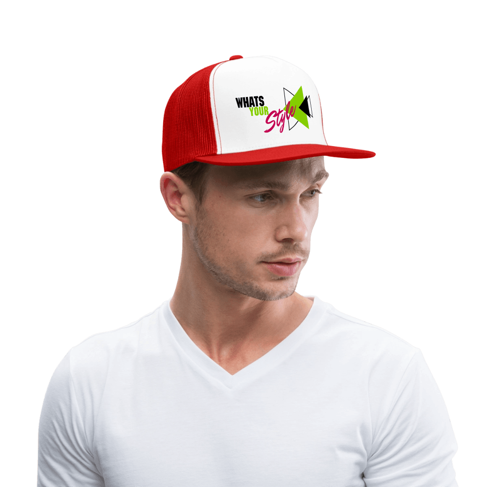 Snap-Back Trucker Hat | Customizable - white/red