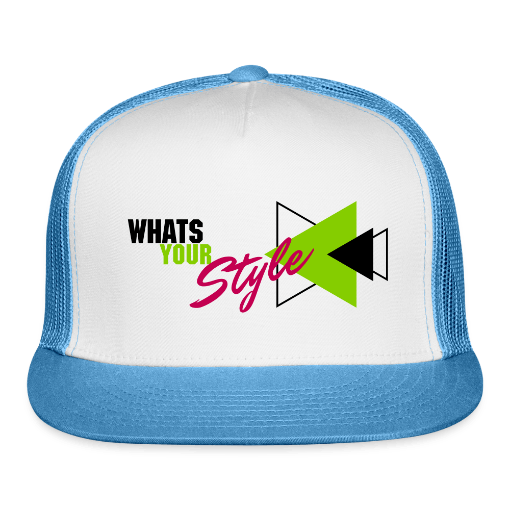 Snap-Back Trucker Hat | Customizable - white/blue