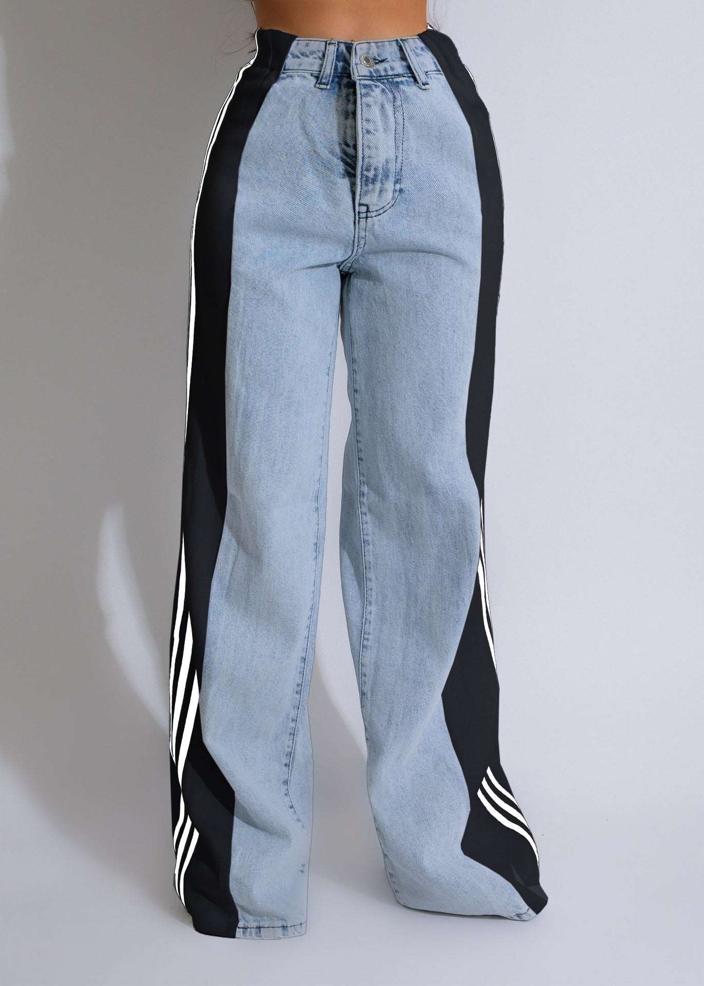 Women's Striped High Waist Straight Leg Denim Pants