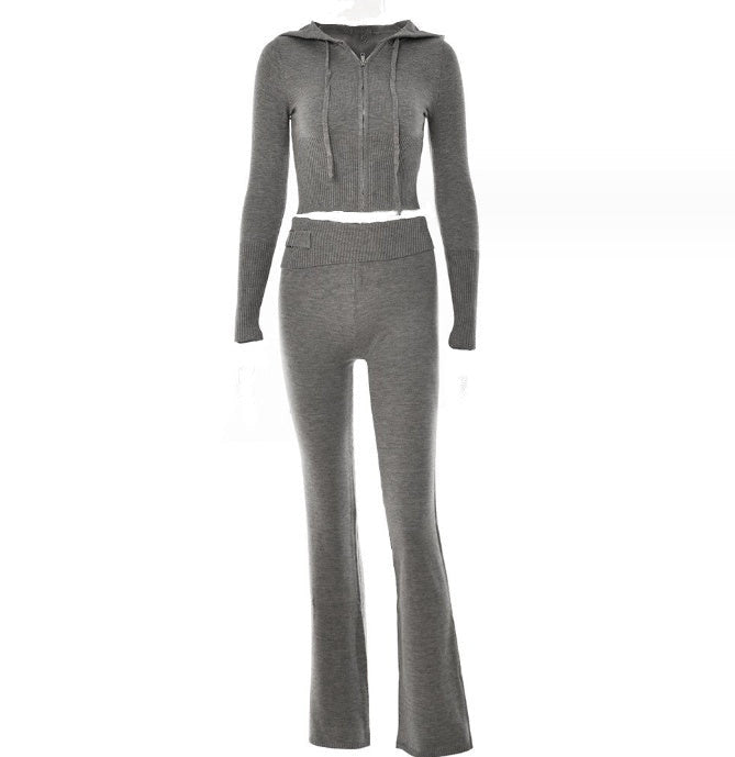 Women's Zip-Up Sweater & High Waist Pants Set - Lunacy Deals & Designs