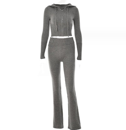 Women's Zip-Up Sweater & High Waist Pants Set