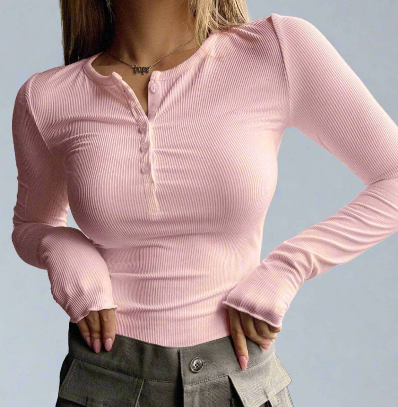 Women's Ribbed Knit Long Sleeve Shirt Lunacy Deals & Designs