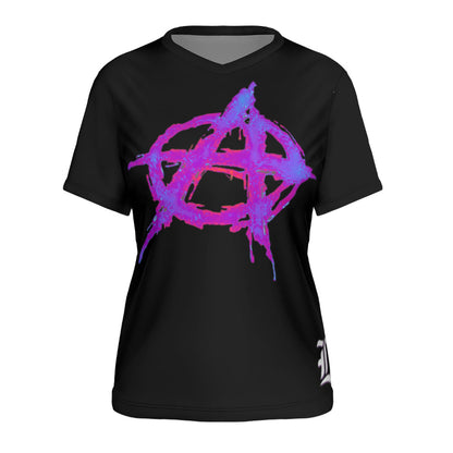 Women's Black V-neck Anarchy T-shirt - Lunacy Deals & Designs