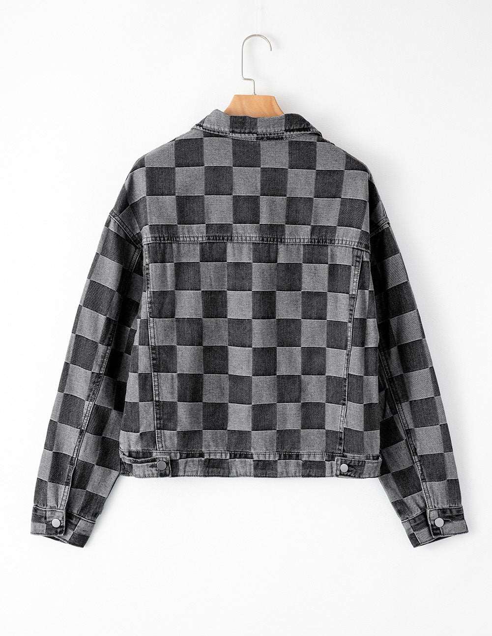 Women's Checkered Button Up Denim Jacket