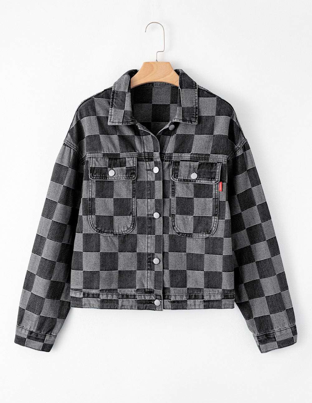 Women's Checkered Button Up Denim Jacket