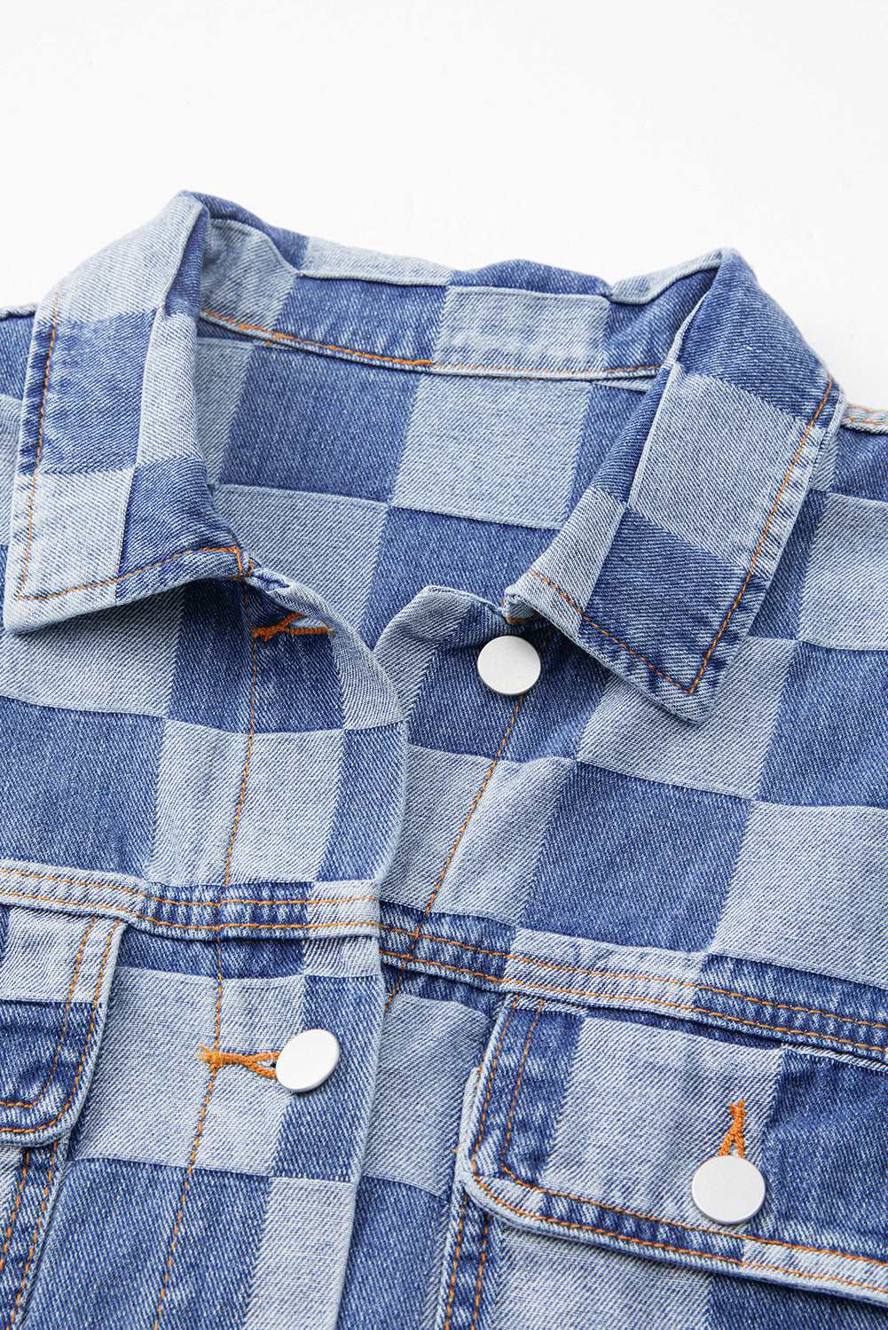 Women's Checkered Button Up Denim Jacket