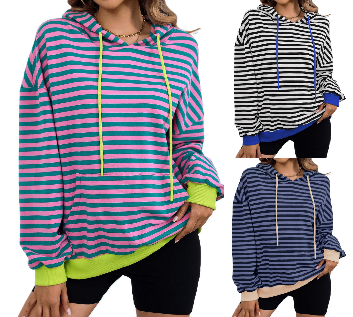 Women's Horizontal Candy Striped Hoodie