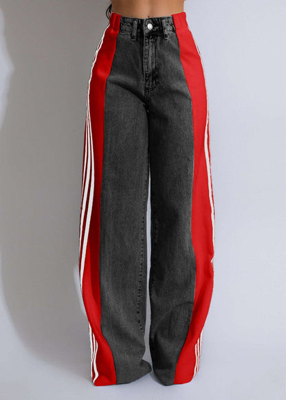 Women's Striped High Waist Straight Leg Denim Pants - Lunacy Deals & Designs