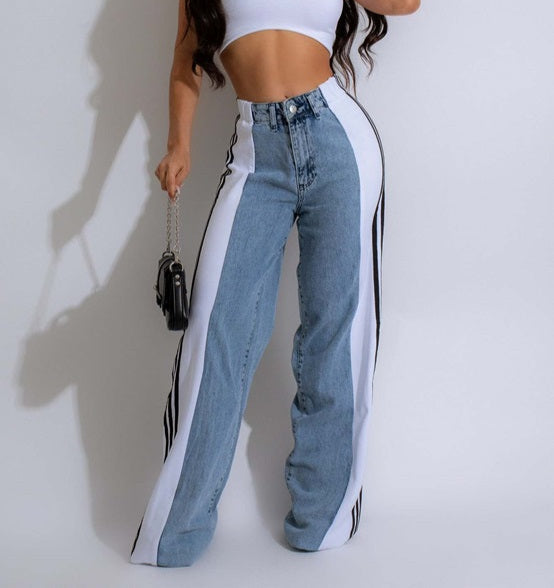 Women's Striped High Waist Straight Leg Denim Pants - Lunacy Deals & Designs