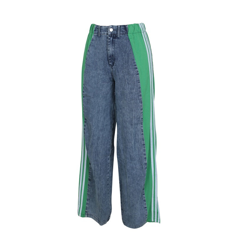 Women's Striped High Waist Straight Leg Denim Pants - Lunacy Deals & Designs