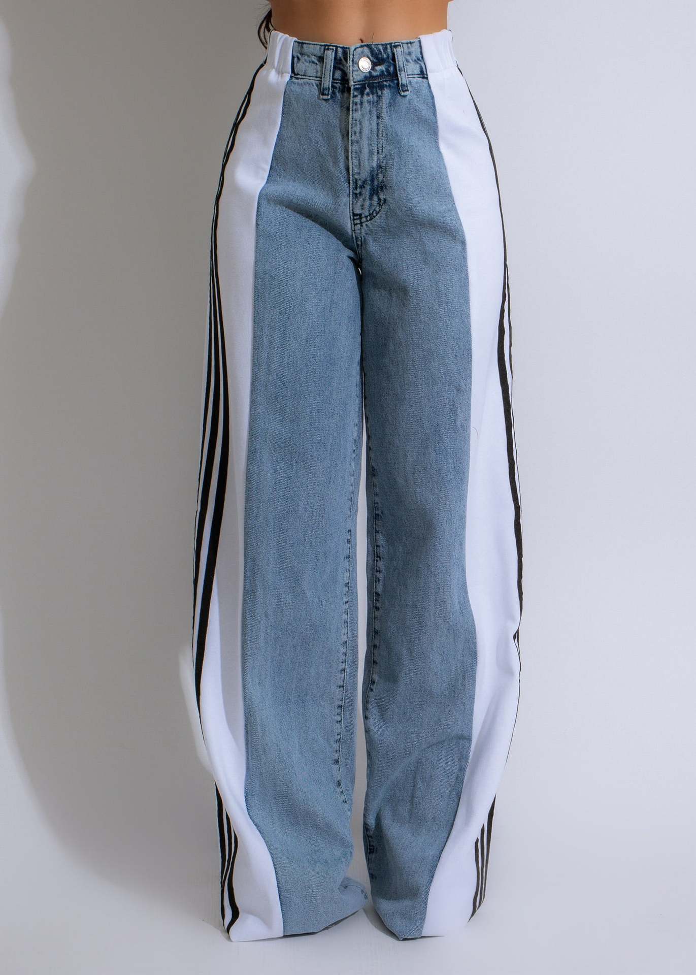 Women's Striped High Waist Straight Leg Denim Pants