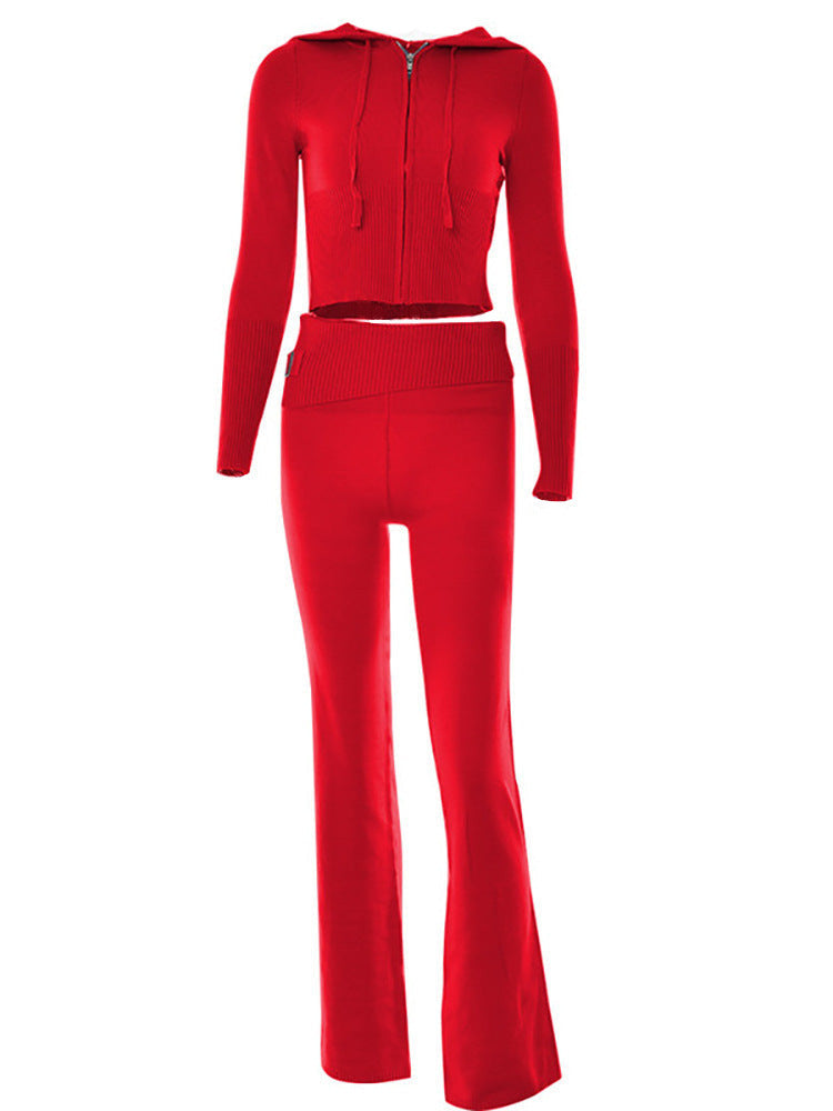 Women's Zip-Up Sweater & High Waist Pants Set