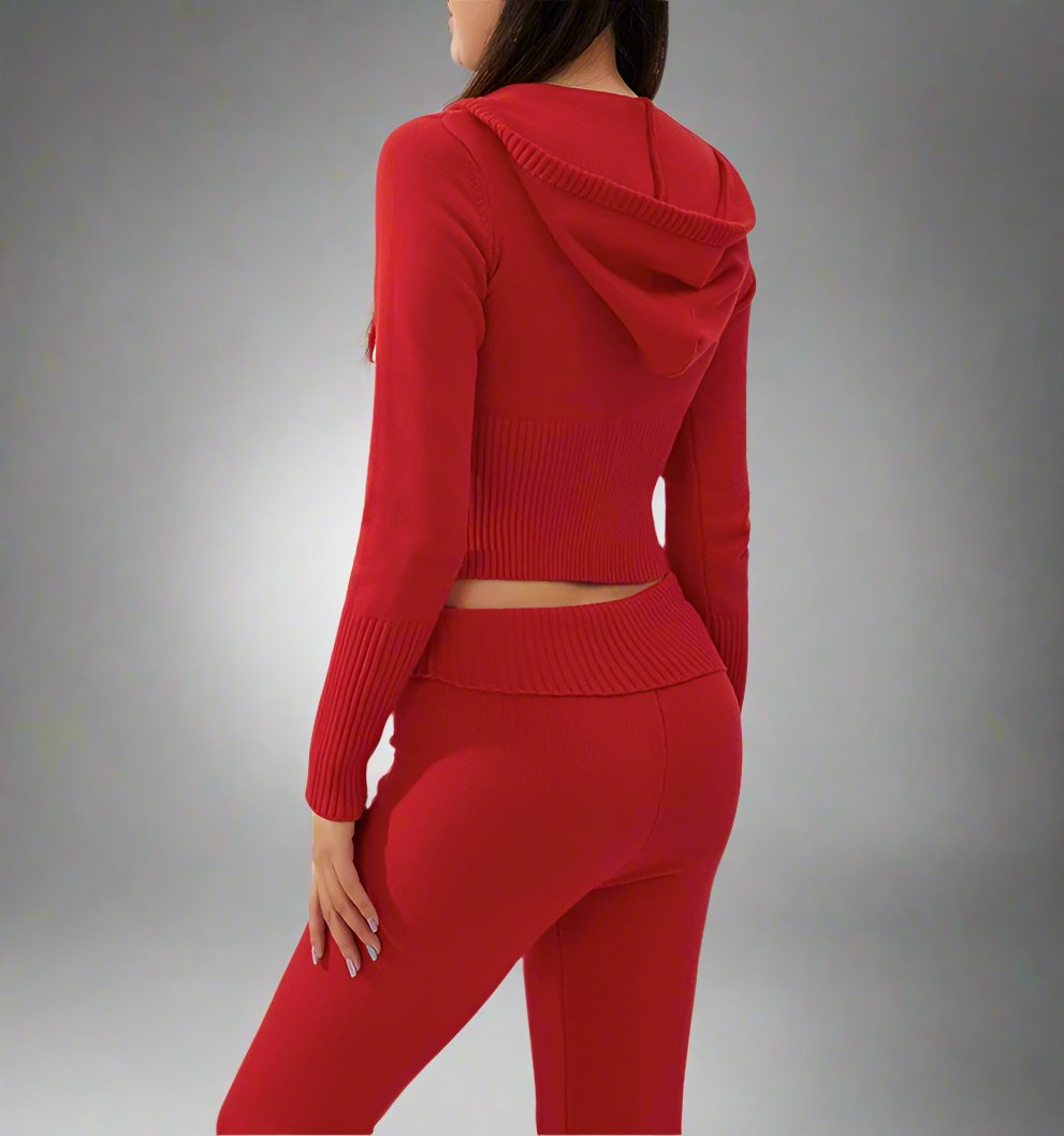 Women's Zip-Up Sweater & High Waist Pants Set