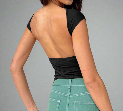 Women's Slim Fit Cap Sleeve Backless T-shirt - Lunacy Deals & Designs